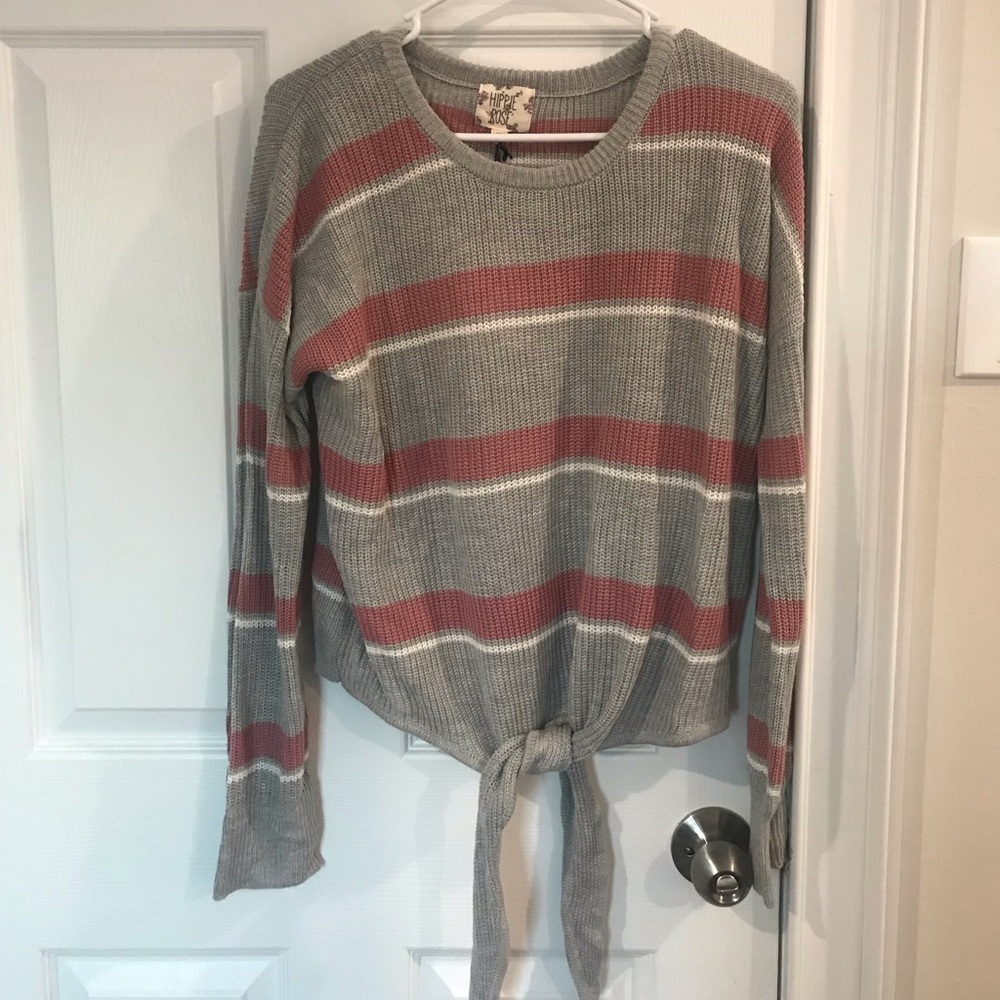 Striped sweater with front tie